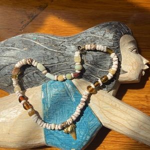 Vintage puka , natural gemstone, shark tooth necklace